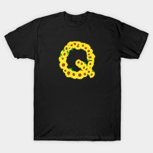 Sunflowers Initial Letter Q (Black Background) T-Shirt